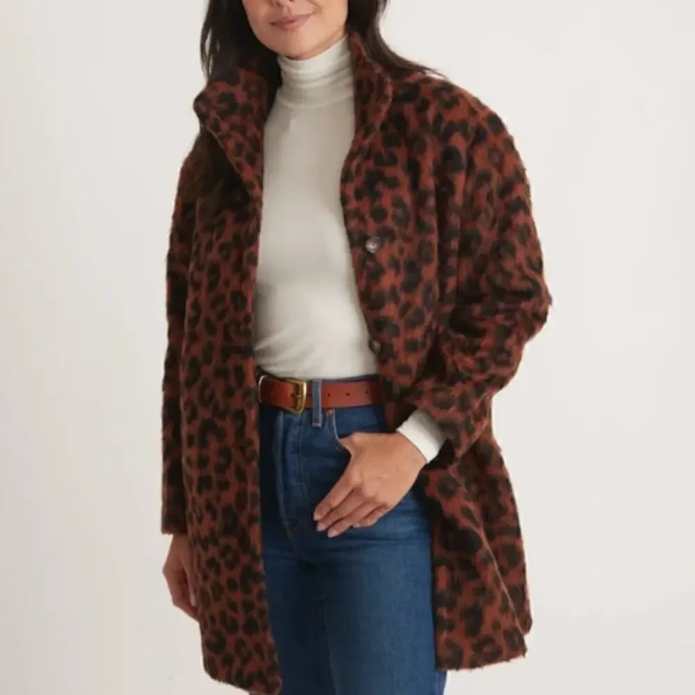 Marine Layer Stephanie Coat Cocoon Wool Blend Cheetah Fuzzy Teddy Jacket NWT M - Picture 3 of 10